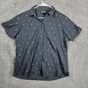 Taco Bell Womens L Black Short Sleeve Button Down Shirt Novelty Print